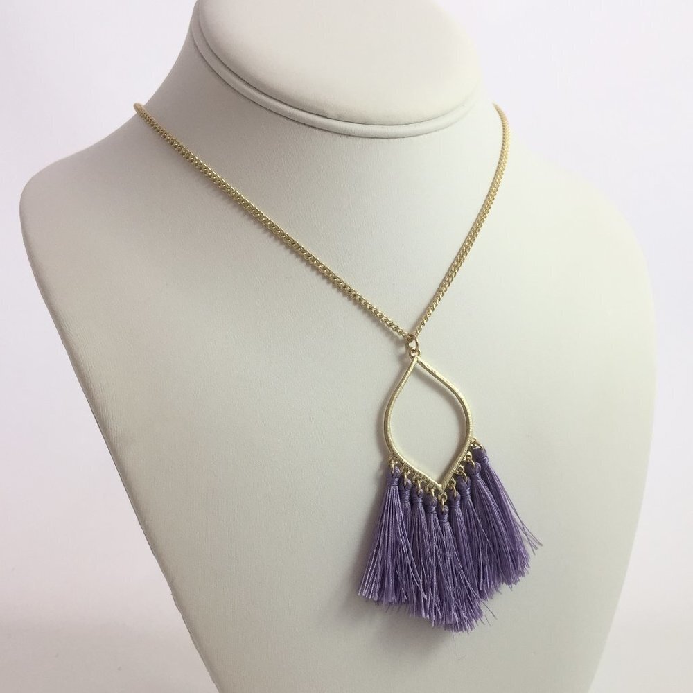 Jewelry necklace long tassel yellow gold tone purple lilac elegant fashion new